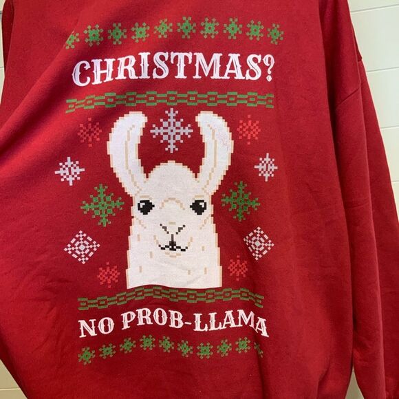 Anvil Men’s Red Christmas Llama Crewneck Sweater Size XLarge - Picture 7 of 14
